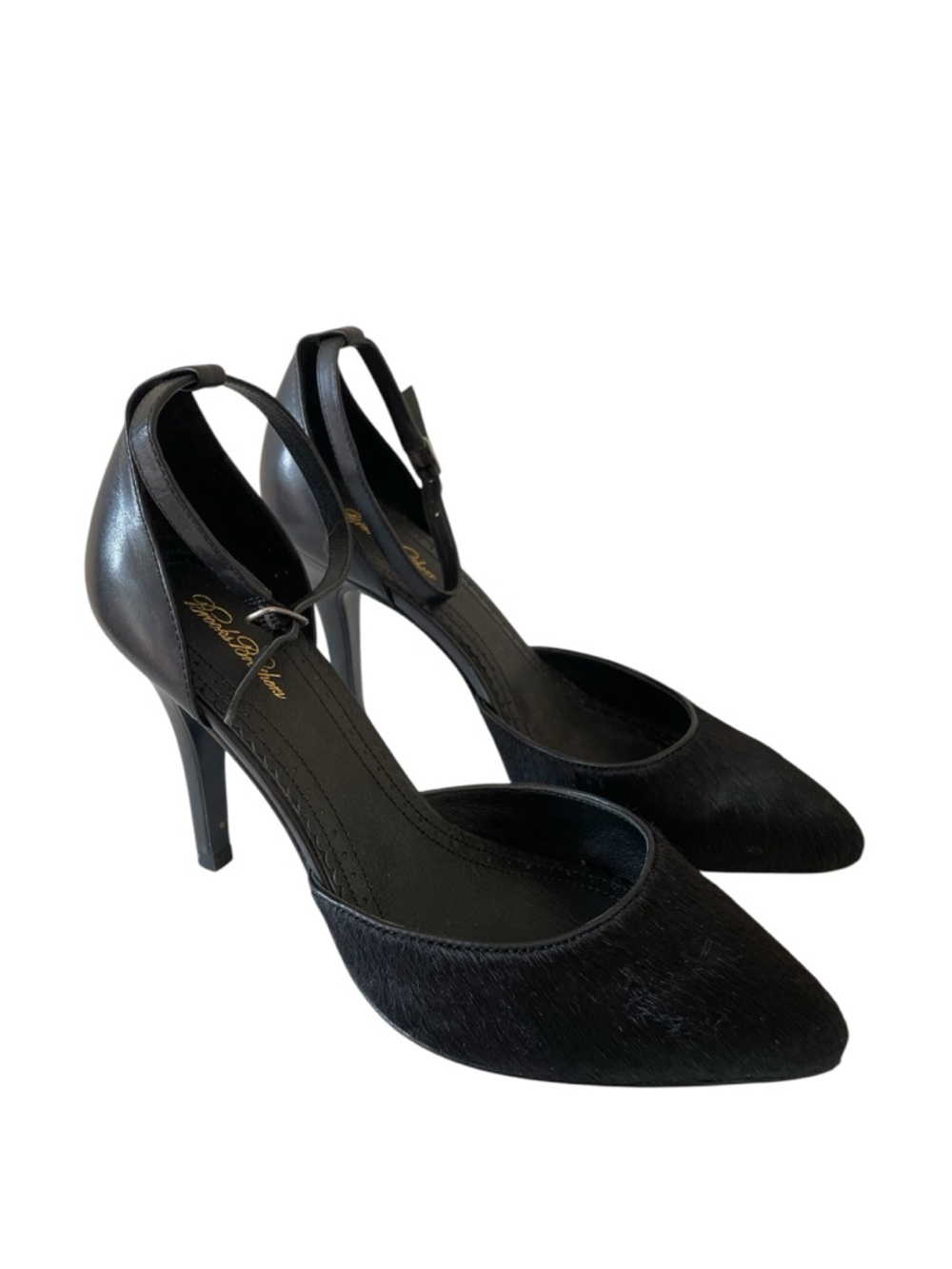 Brooks Brother Black Ankle Strap Pony Hair Heels Size 7